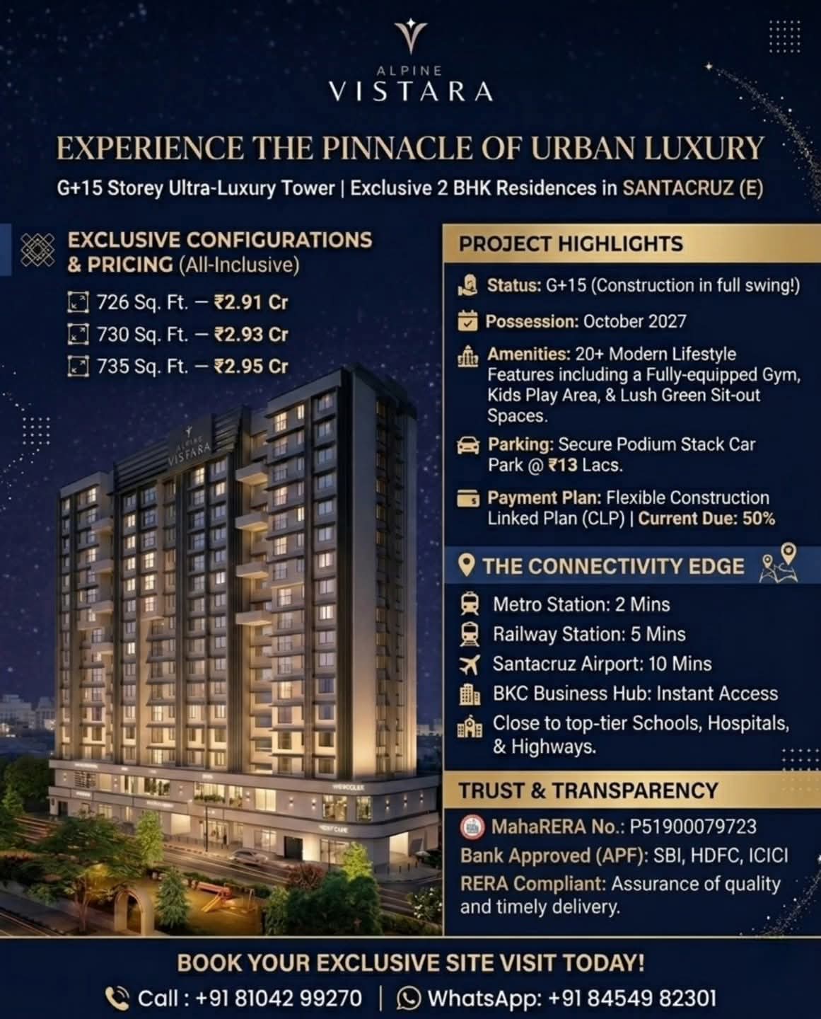 ALPINE VISTARA – Ultra Luxury 2 BHK Residences in Santacruz East Near BKC | G+15 Tower